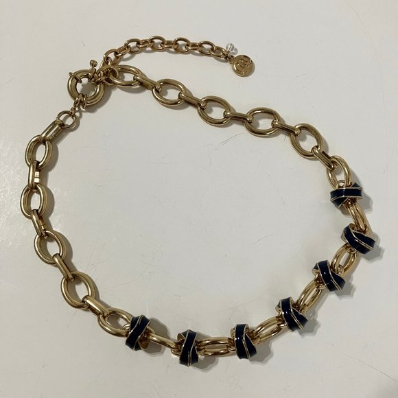 Nautical Choker Necklace Link Chain Enamel Knot Gold Tone Metal Lighthouse Tag - Picture 4 of 10